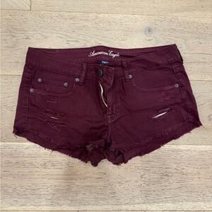 American Eagle Outfitters Women's Maroon Distressed Jean Shorts
